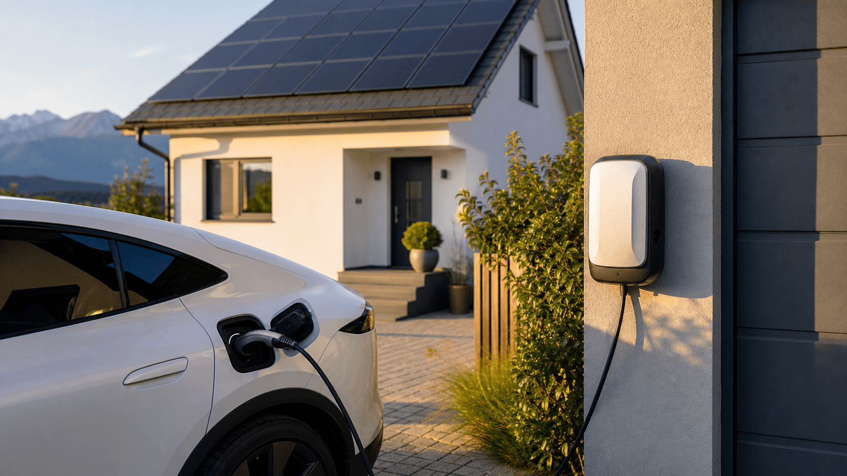 Borne de recharge dans une maison suisse