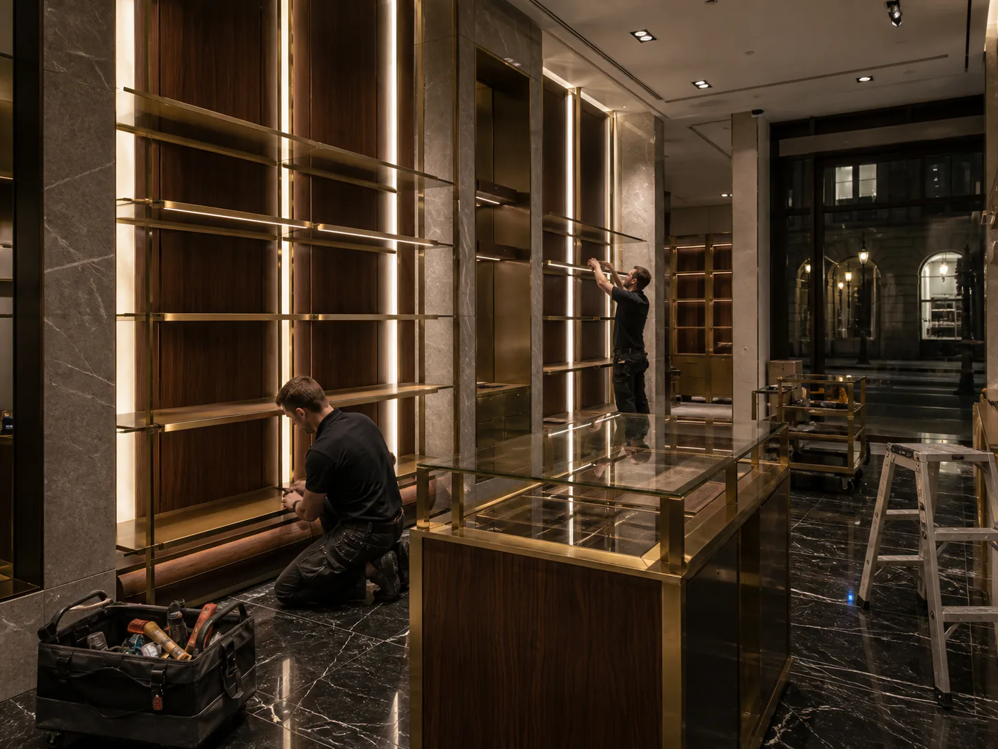 Artisans aménageant une boutique premium
