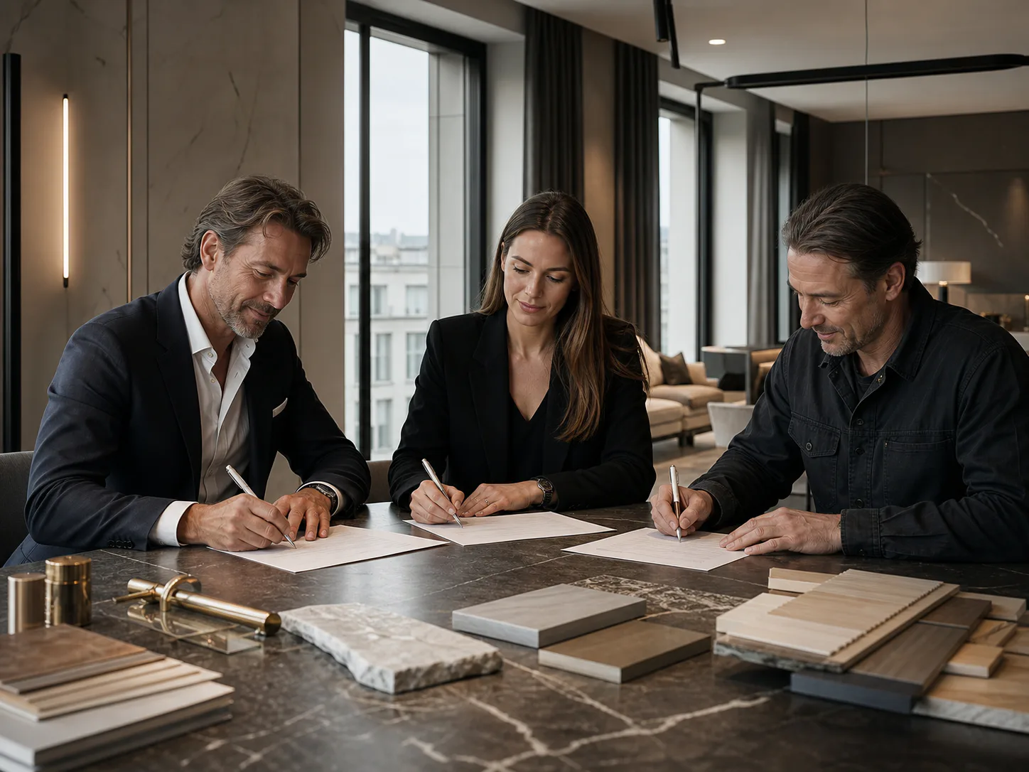 Signature d'un contrat pour une rénovation résidentielle haut de gamme