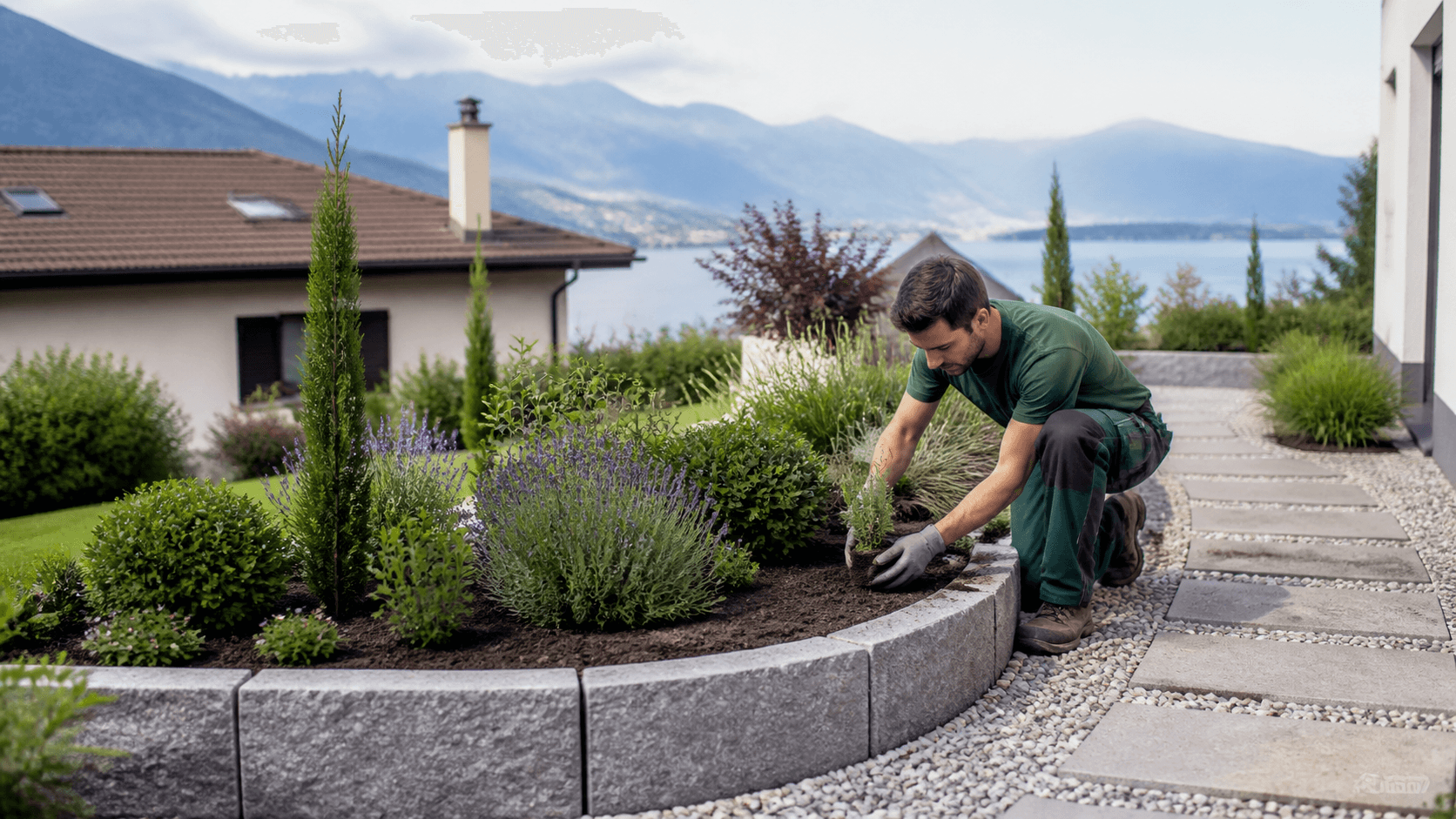 Landscape gardener working on a project in French-speaking Switzerland