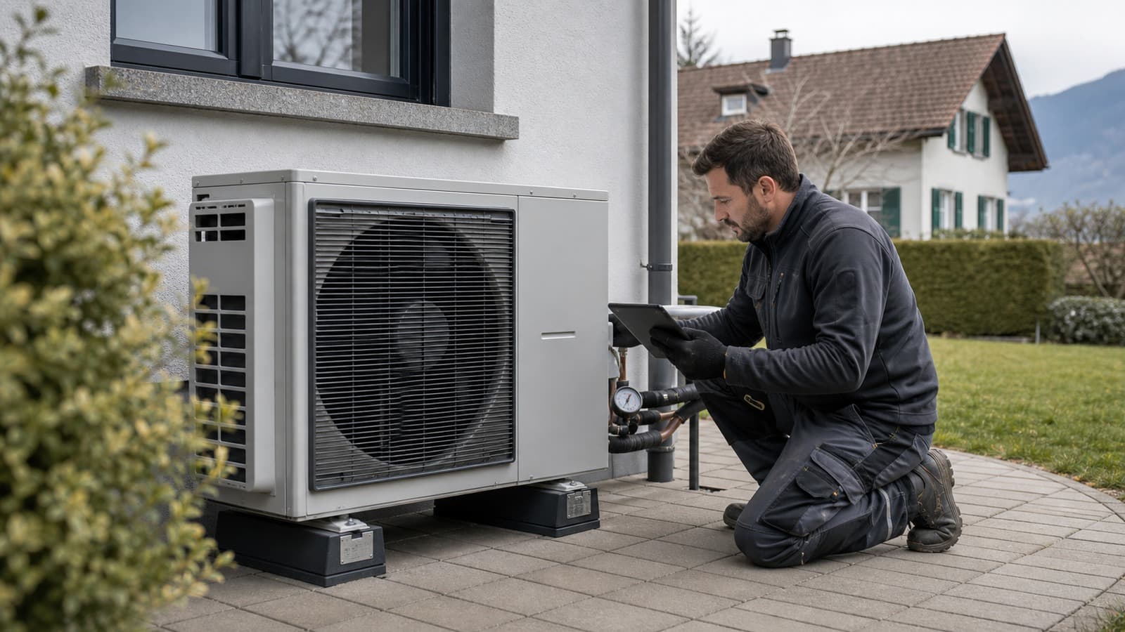 Pompe à chaleur installée dans une maison suisse