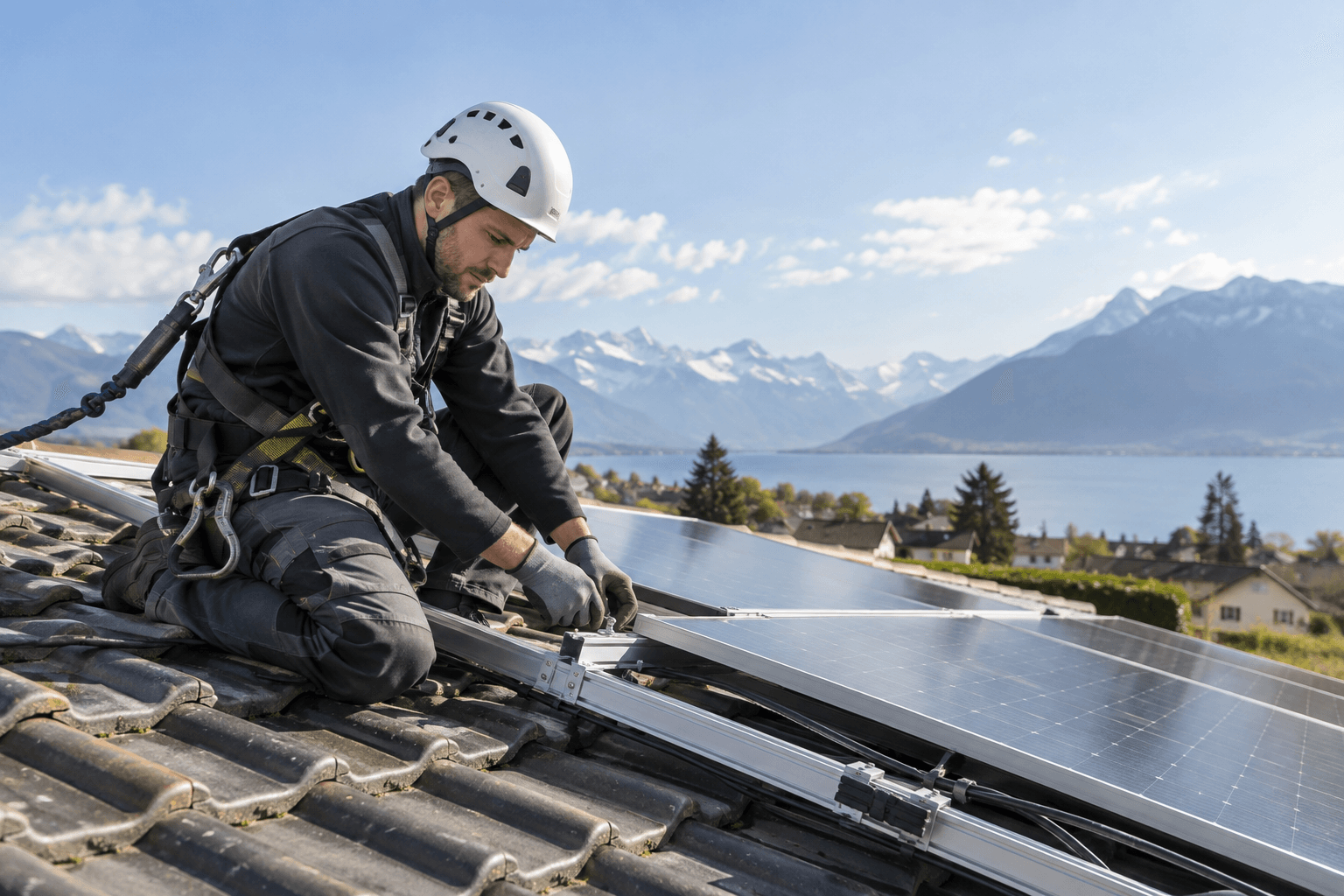 Panneaux solaires, rails et connecteurs