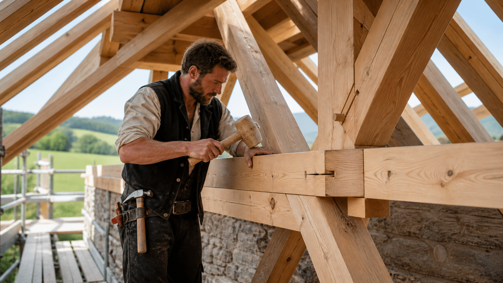 Zimmermann auf einer Baustelle in der Romandie