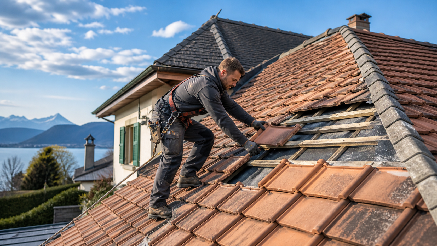 Dachdecker auf einer Baustelle in der Romandie
