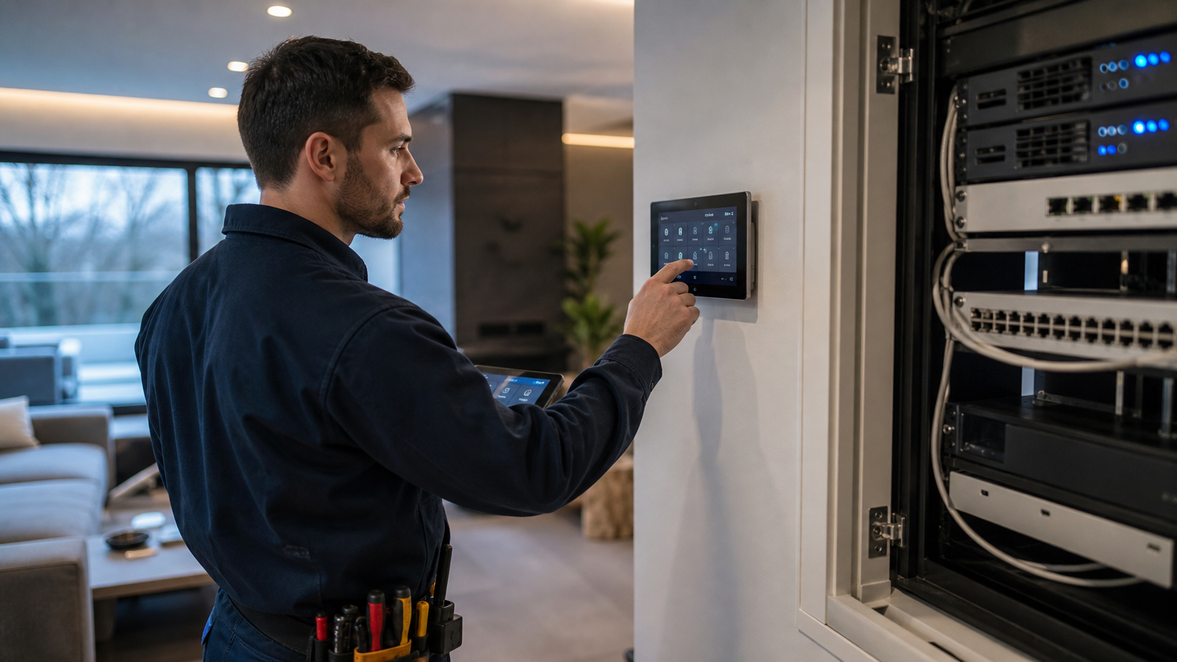 Smart-Home- und Sicherheitstechniker auf einer Baustelle in der Romandie