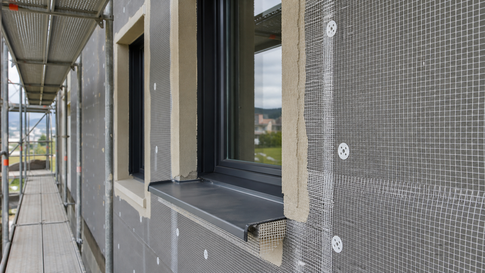Aussenwanddämmung auf einer Baustelle in der Romandie