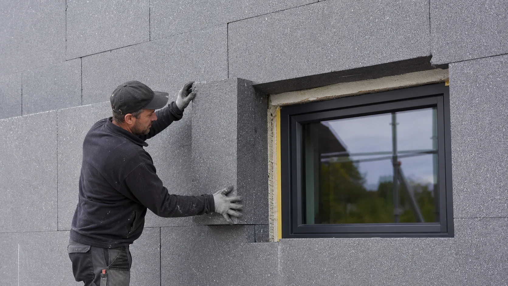 Pose d'isolation de façade autour d'une fenêtre